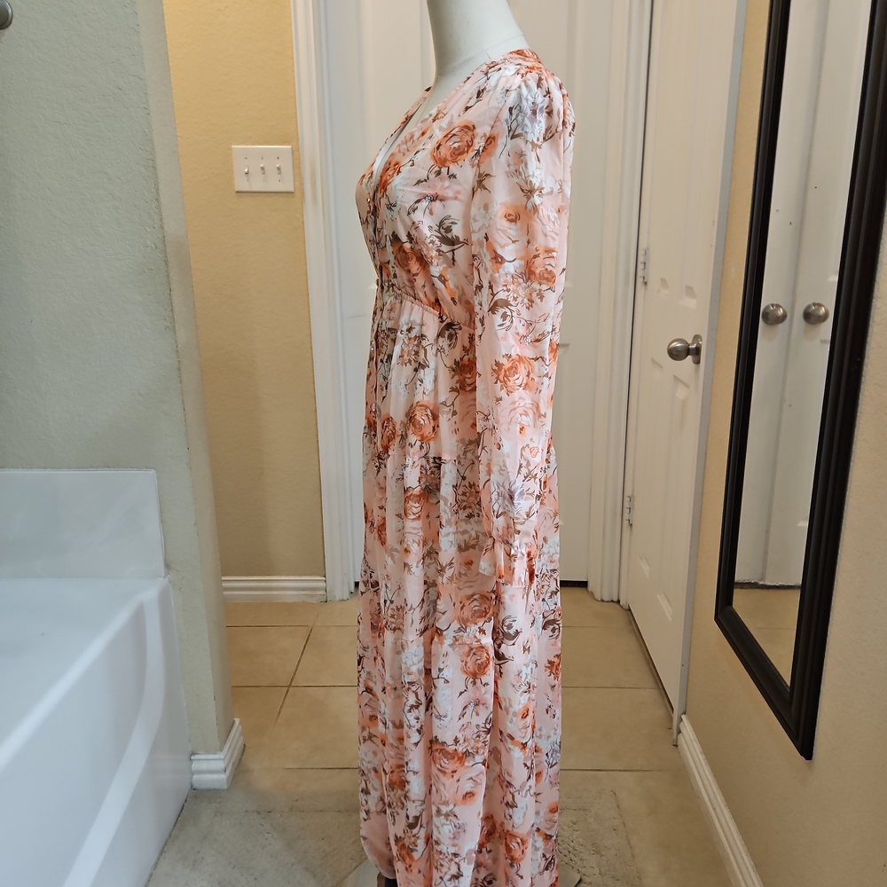 Floral Pink Long Sleeve Maxi Dress - Picture 8 of 12